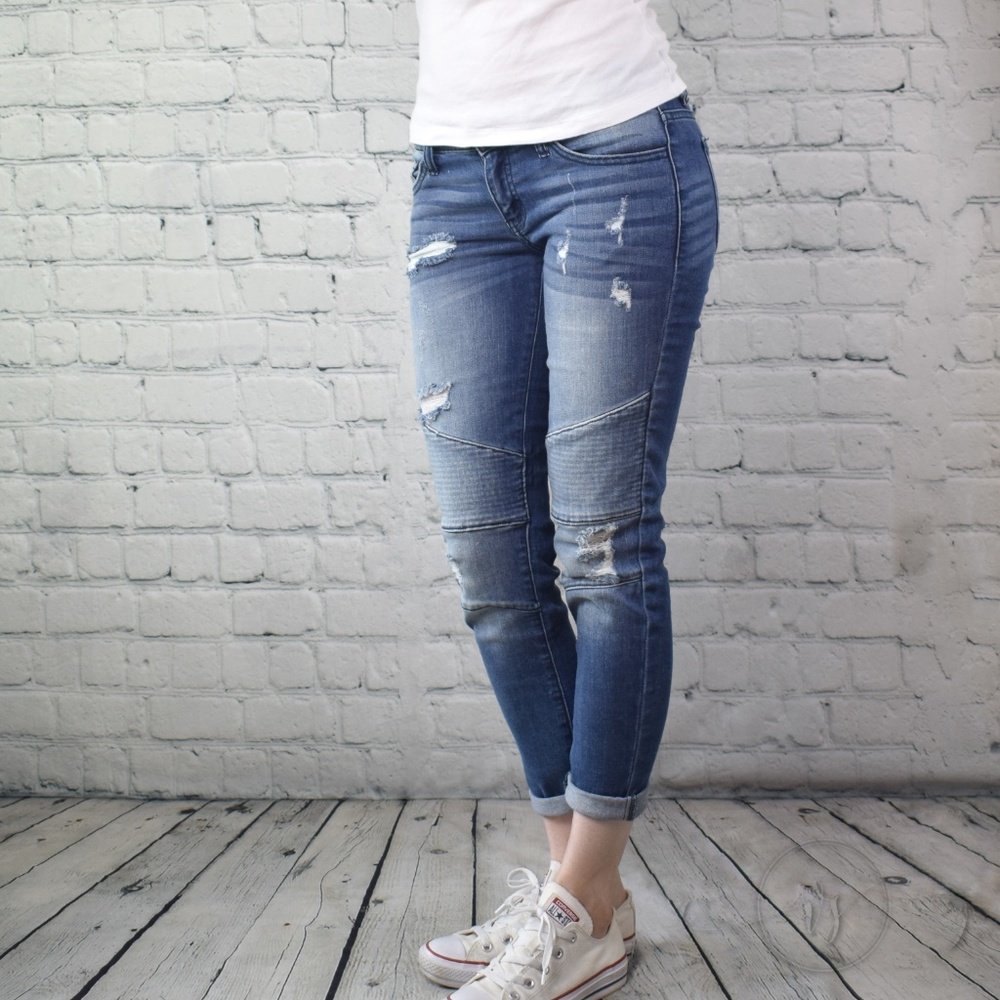 Distressed Moto Skinny Jeans